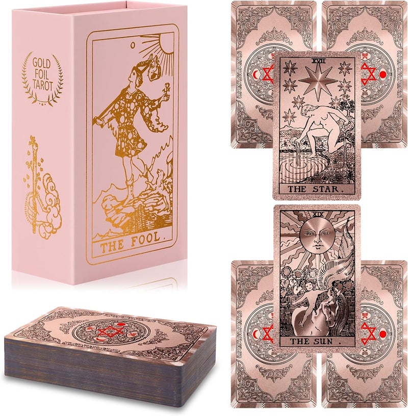 lrjrizzo Waterproof Tarot Cards with Meanings on Them Gold Tarot Cards with Guide Book Gold Foil for Beginners 78 Classic Origina Rider Waite Taro Deck Fortune Telling Game - Image 1